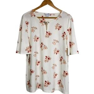 Liz‎ Claiborne Womens Blouse Floral Print Keyhole Neck Size 2X Flutter Sleeve